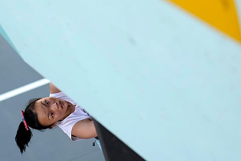 Seo Chaehyun of South Korea competes in women's boulder and lead semifinal
